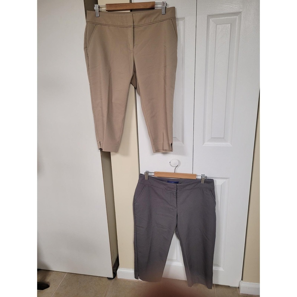 Apt 9 Torie Curvy Fit Capri Pants Women Gray/Khaki Tan Cropped Stretch Size 10P